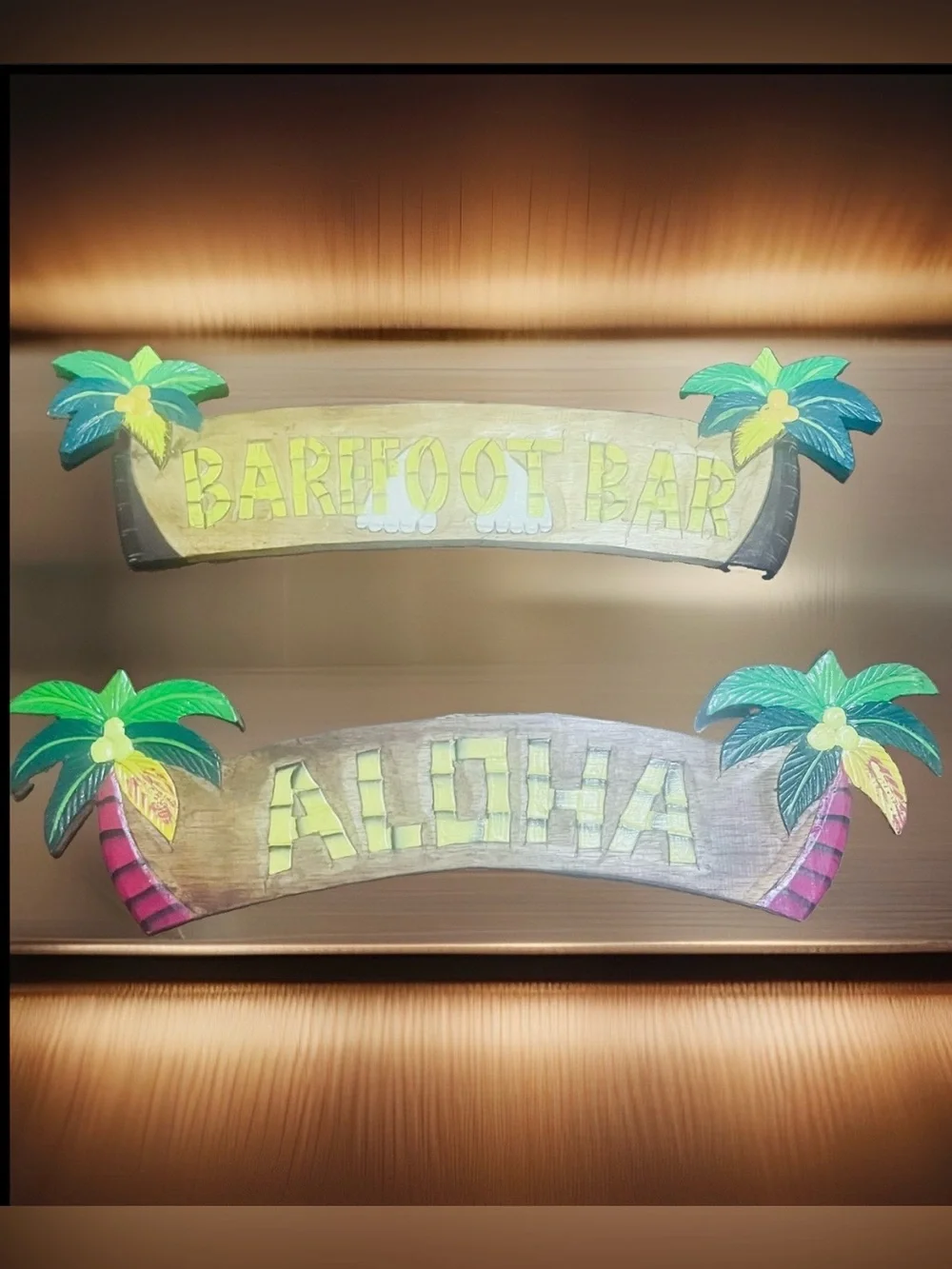 Aloha & Barefoot Bar Signs 22”L with Palm Trees - Welcome & Bar Sign